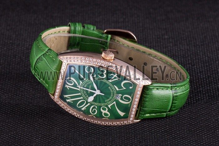 Franck Muller Casablanca Green Croco Leather Band Crystal Encrusted Bezel 621646