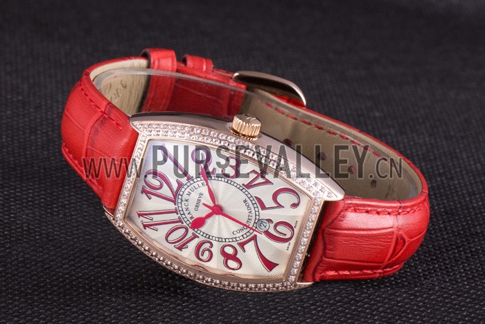 Franck Muller Casablanca Red Croco Leather Band Crystal Encrusted Bezel 621647