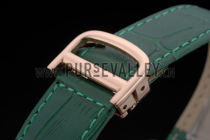 Cartier Tank Anglaise 30mm White Dial Gold Case Green Leather Bracelet