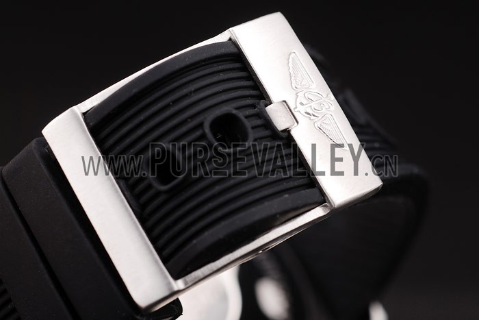 Breitling Transocean Black Dial Black Rubber Strap Polished Stainless Steel Bezel