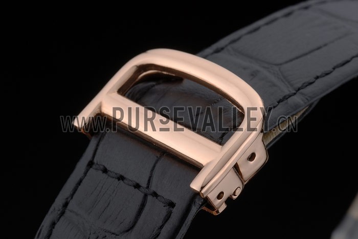 Cartier Tank Anglaise 30mm White Dial Gold Case Black Leather Bracelet