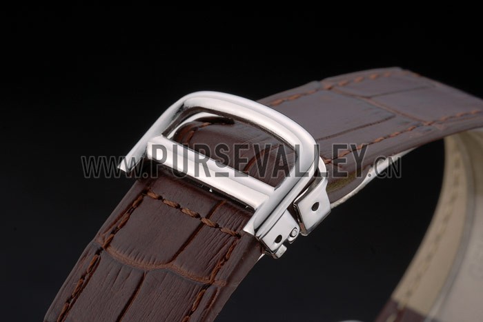 Cartier Tank Anglaise 36mm White Dial Stainless Steel Case Brown Leather Bracelet