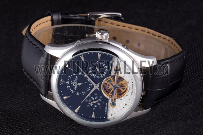 Jaeger Lecoultre Tourbillon Perpetuel Silver Bezel Black Leather Band 621614