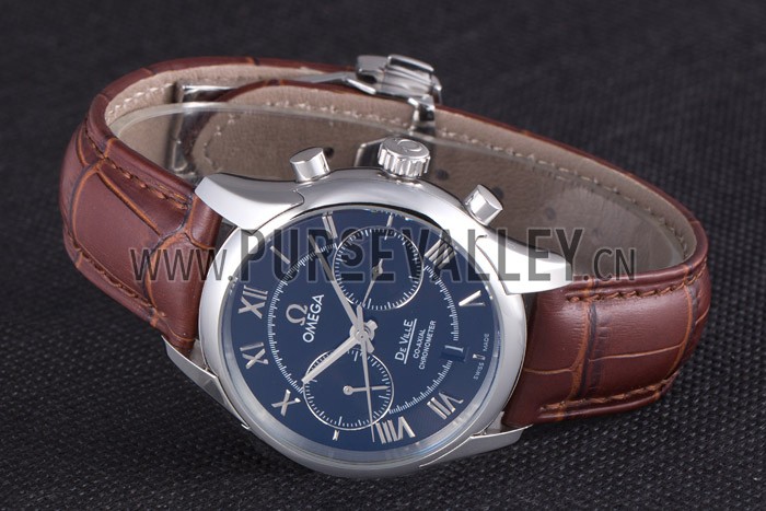 Omega DeVille Silver Bezel with Black Dial and Brown Leather Strap 621567