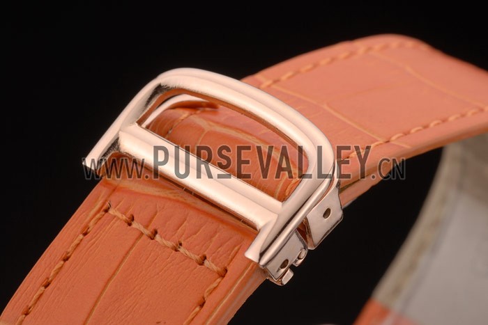 Cartier Tank Anglaise 36mm White Dial Gold Case Orange Leather Bracelet