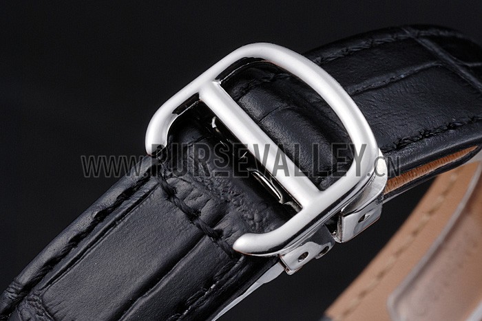 Cartier Rotonde Blue Crown Black Leather Bracelet 621975