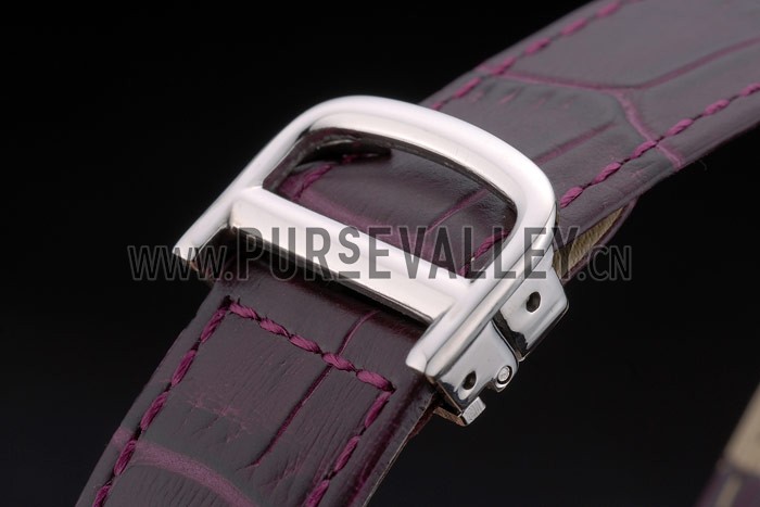 Cartier Tank Anglaise 30mm White Dial Stainless Steel Case Purple Leather Bracelet