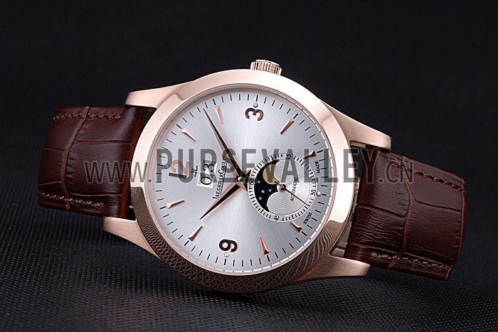 Jaeger LeCoultre Master White Dial Brown Leather Band Rose Gold Bezel 622080