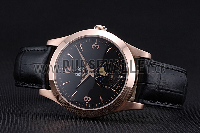 Jaeger LeCoultre Master Black Dial Black Leather Band Stainless Steel Bezel 622081