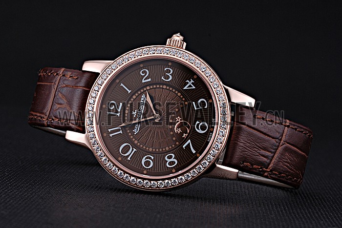 Jaeger LeCoultre Rendez-Vous Brown Dial Brown Leather Strap Rose Gold Diamond Bezel 622084