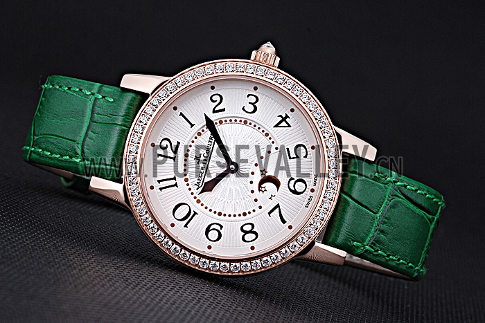 Jaeger LeCoultre Rendez-Vous White Dial Green Leather Strap 622085