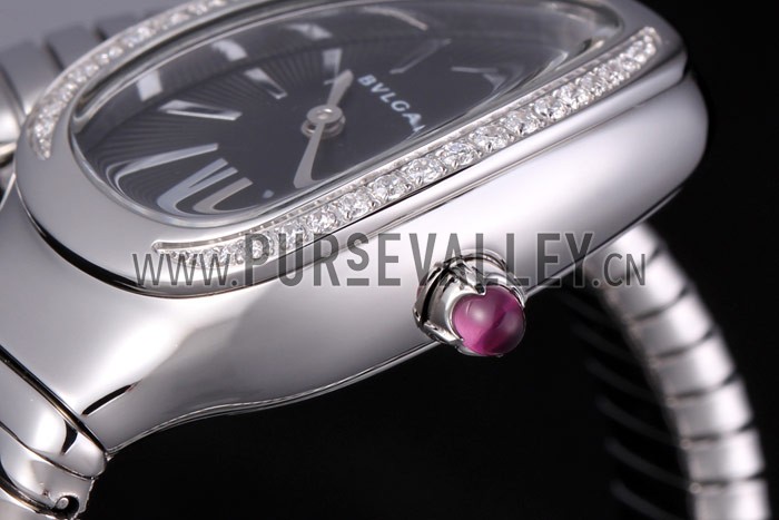 Bvlgari Serpenti 23mm Black Dial Stainless Steel Case With Diamonds Steel Bracelet