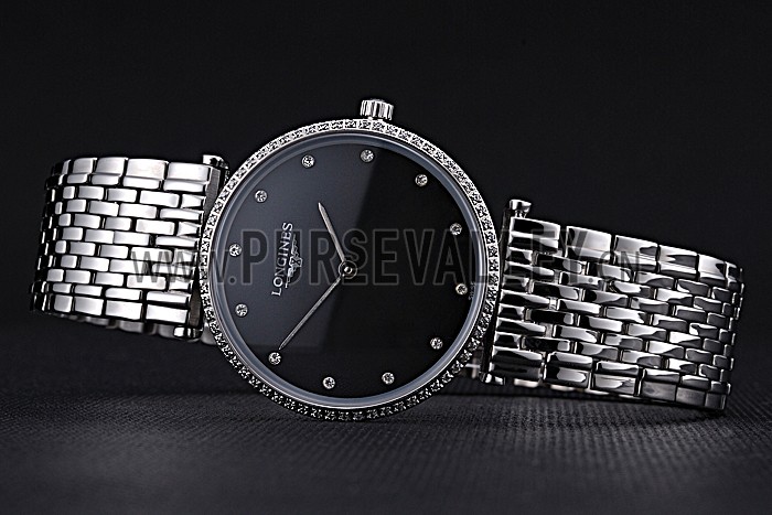 Longines La Grande Classique Stainless Steel Black Dial Diamond Bezel Homme 622107