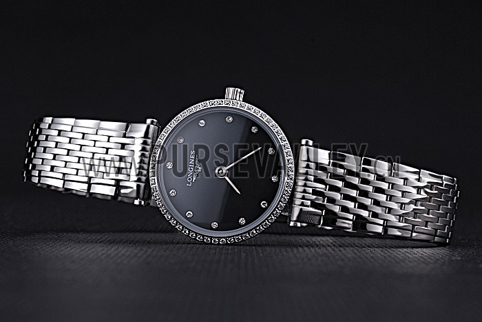 Longines La Grande Classique Stainless Steel Black Dial Diamond Bezel Femme 622108
