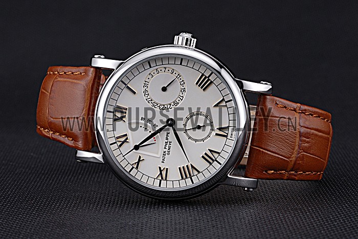 Patek Philippe Geneve Complications White Dial Stainless Steel Brown Leather Band 622142