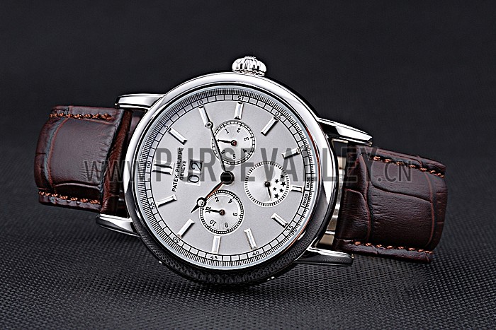Patek Philippe Geneve Grand Complications White Dial Stainless Steel Bezel Brown Leather Band 622151