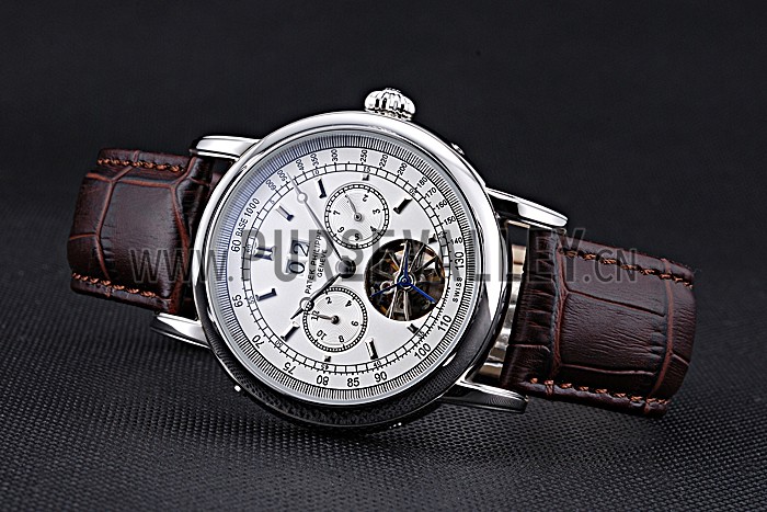 Patek Philippe Geneve Grand Complications White Dial Tourbillon Stainless Steel Bezel Brown Band 622154