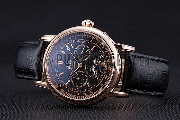 Patek Philippe Geneve Grand Complications Black Dial Tourbillon Rose Gold Bezel Black Band 622157