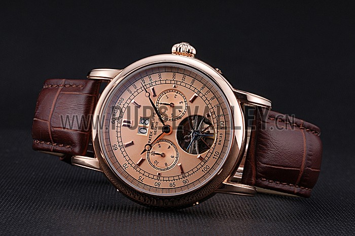 Patek Philippe Geneve Grand Complications Rose Dial Tourbillon Brown Leather Band 622158