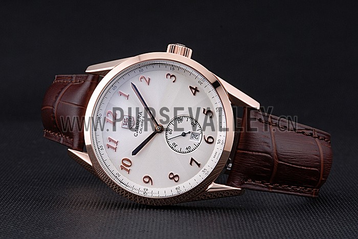 Tag Heuer Carerra Calibre 6 White Dial Red Numbers Brown Leather Band 622161