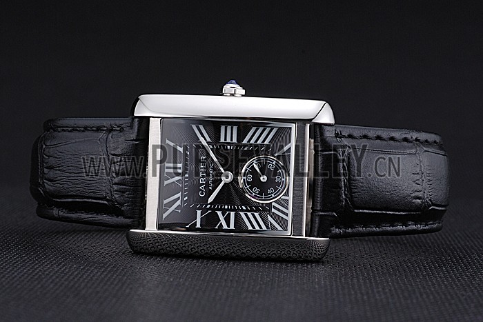 Cartier Tank MC Stainless Steel Case Black Dial Black Leather Strap 622174