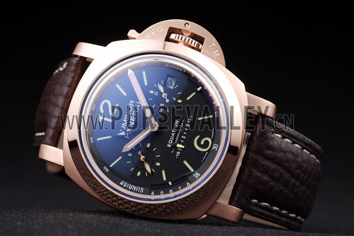 Panerai Luminor Rose Gold Case Black Dial Dark Brown Leather Strap