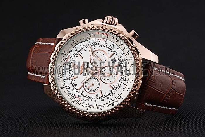 Breitling Bentley Motors Speed Gold Case White Dial Brown Leather Bracelet 622233
