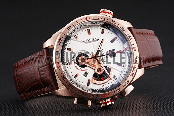 Tag Heuer Carrera Rose Gold Case White Dial Brown Leather Strap 98244