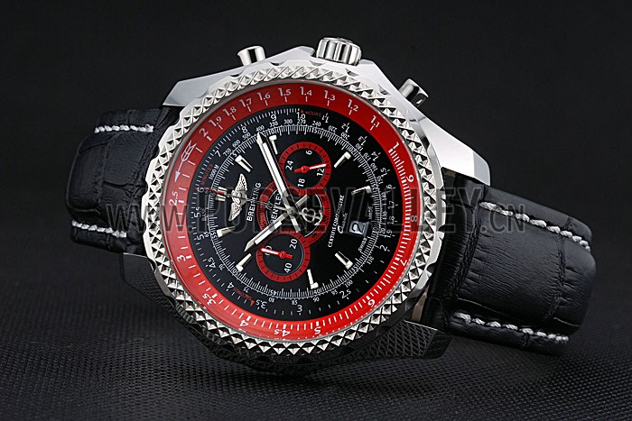 Breilting Bentley Supersports Black And Red Dial Black Leather Bracelet 622430