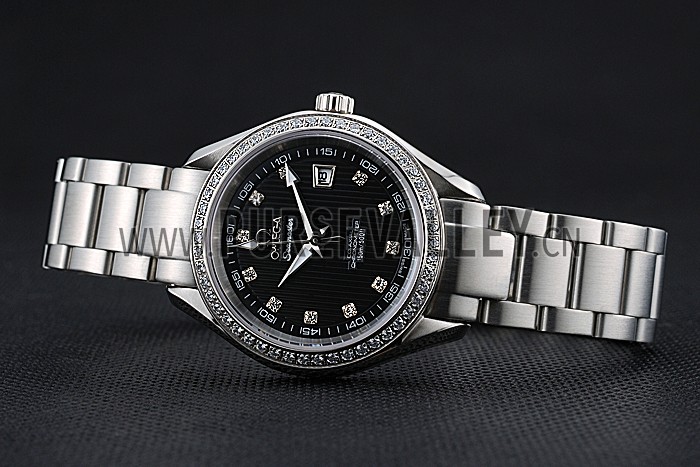 Omega Seamaster Aqua Terra Black Dial Diamond Case Stainless Steel Bracelet 622449
