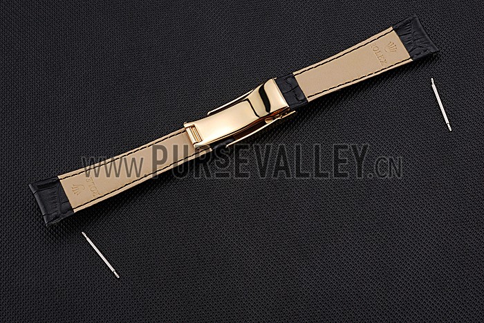 Rolex Black Leather with Gold Clasp Bracelet 622496