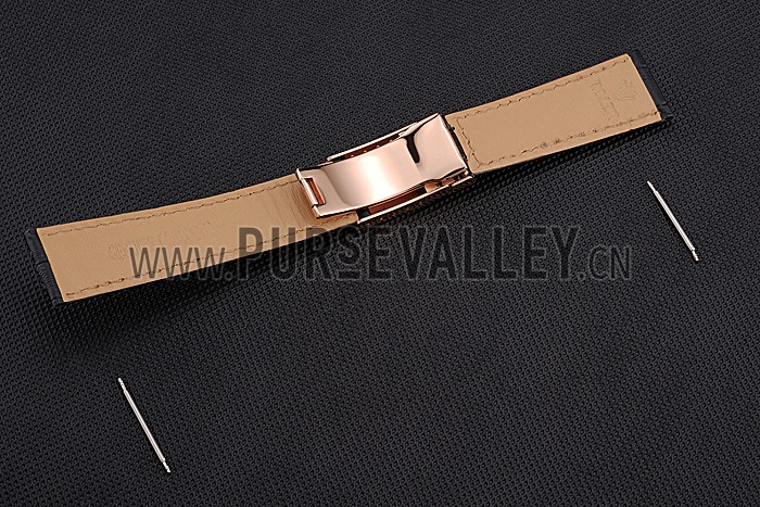 Rolex Black Leather with Rose Gold Clasp Bracelet 622498