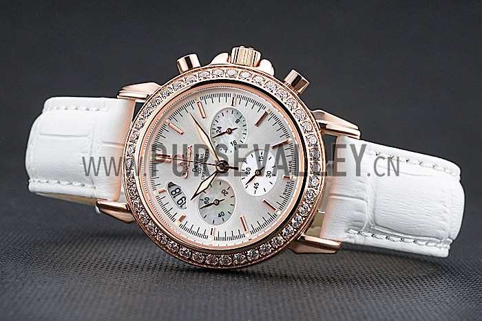 Omega Speedmaster Chronograph White Dial Gold Diamond Case White Leather Bracelet 622455