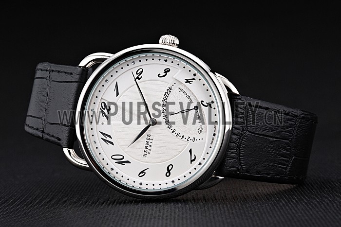 Hermes Classic Croco Leather Strap White Dial 801403