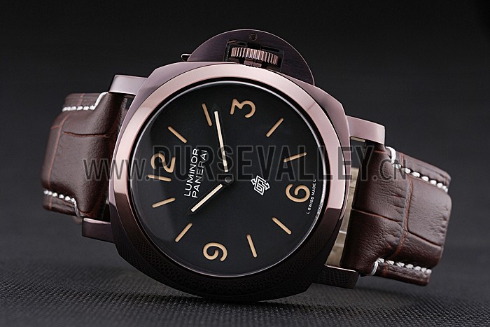 Panerai Luminor Brown Leather Strap Black Dial 80164