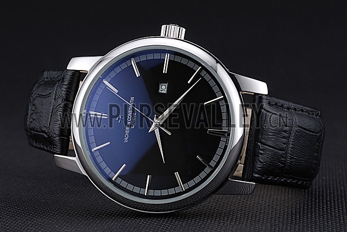 Vacheron Constantin Patrimony Contemporary Silver Case Black Dial Black Leather Strap 622306
