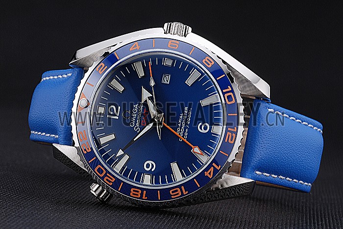 Omega Seamaster Planet Ocean GMT Blue Dial Blue Leather Band 622394
