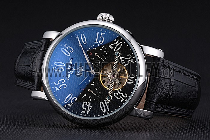 Patek Philippe Grand Complications Stainless Steel Case Black Dial Roman Numerals Black Leather Bracelet 622256