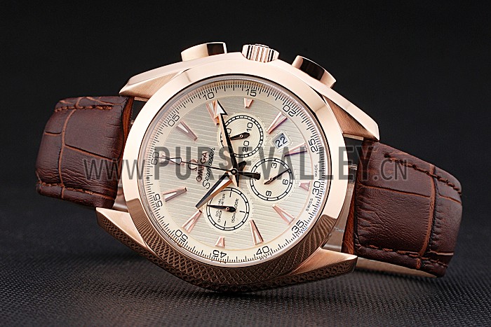 Omega Seamaster Aqua Terra Chronograph Ivory Dial Gold Case Brown Leather Bracelet 622530