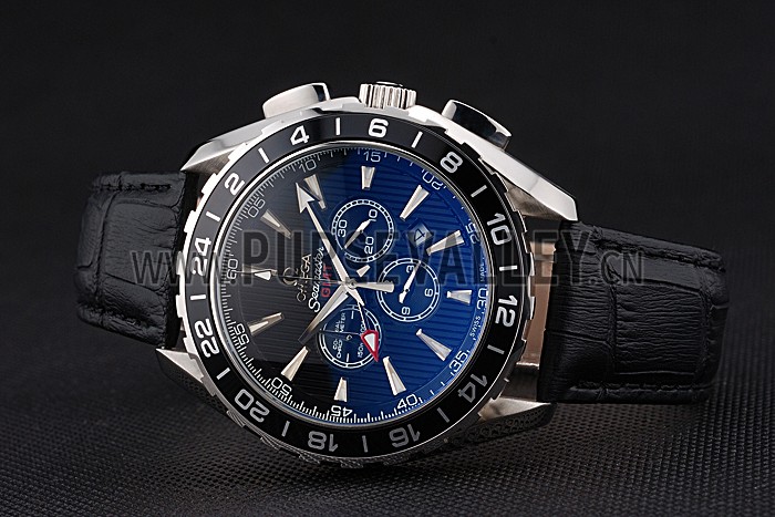 Omega Seamaster Aqua Terra Chrono GMT Blue Dial Black Leather Bracelet 622535