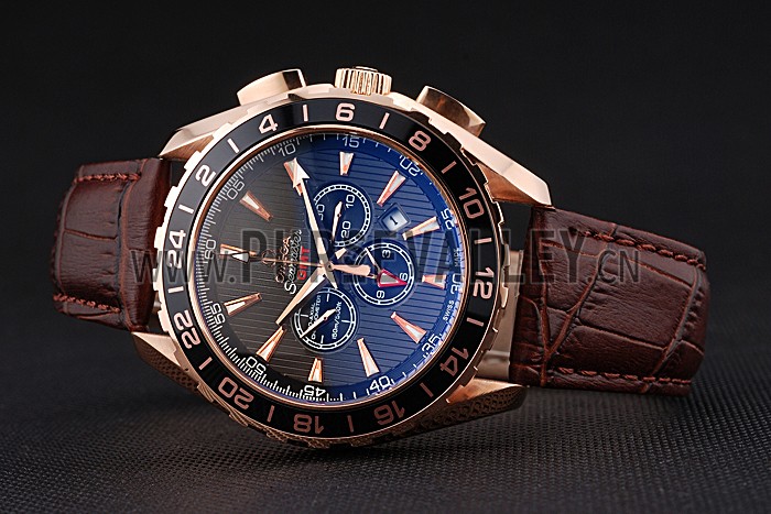 Omega Seamaster Aqua Terra Chrono GMT Teak-Grey Dial Brown Leather Bracelet 622536