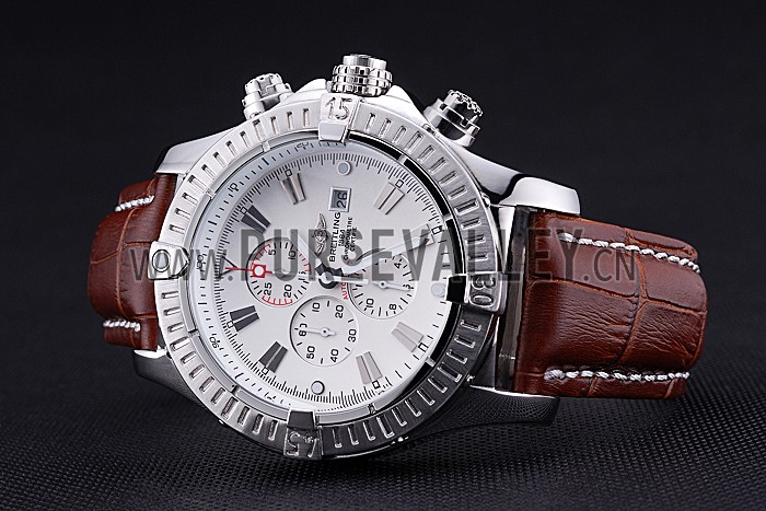 Breitling Chronomat Evolution White Dial Brown Leather Bracelet 622517
