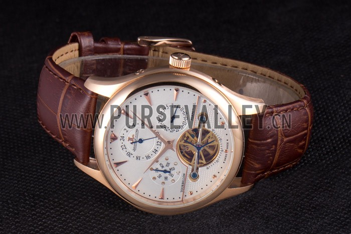 Jaeger Lecoultre Tourbillon Perpetuel Gold Bezel Brown Leather Band 621618