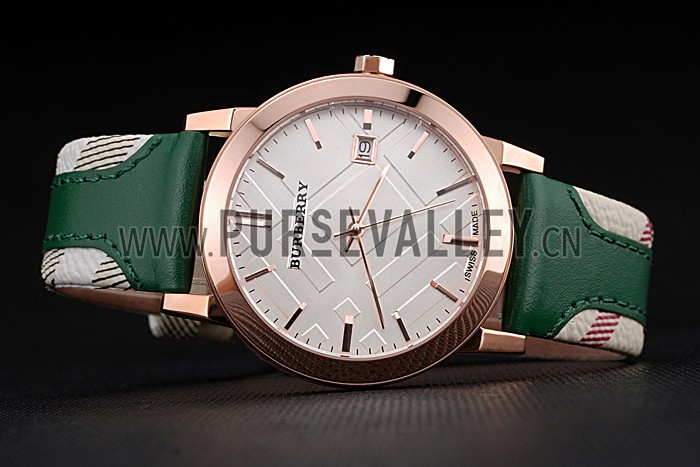 Burberry The City Classic Silver Dial Green Bracelet 622564