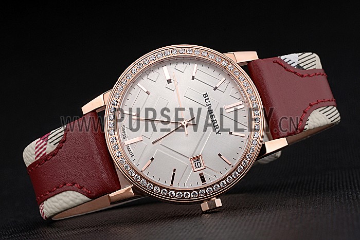 Burberry The City Classic Diamonds Case Silver Dial Red Bracelet 622570