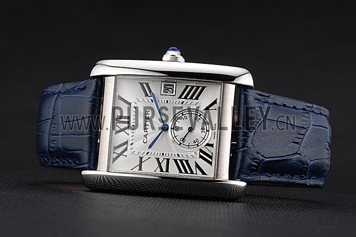 Cartier Tank MC White Dial Stainless Steel Case Blue Leather Strap 622575