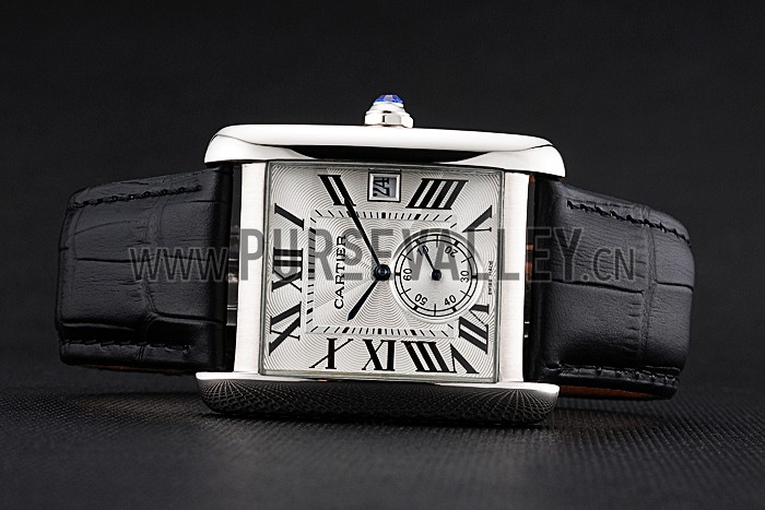 Cartier Tank MC White Dial Stainless Steel Case Black Leather Strap 622576