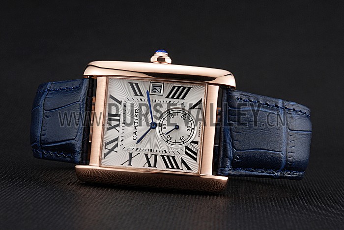 Cartier Tank MC White Dial Gold Case Blue Leather Strap 622577