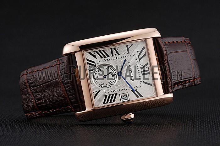 Cartier Tank MC White Dial Gold Case Brown Leather Strap 622578