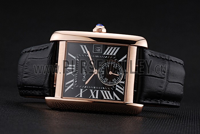 Cartier Tank MC Black Dial Gold Case Black Leather Strap 622580